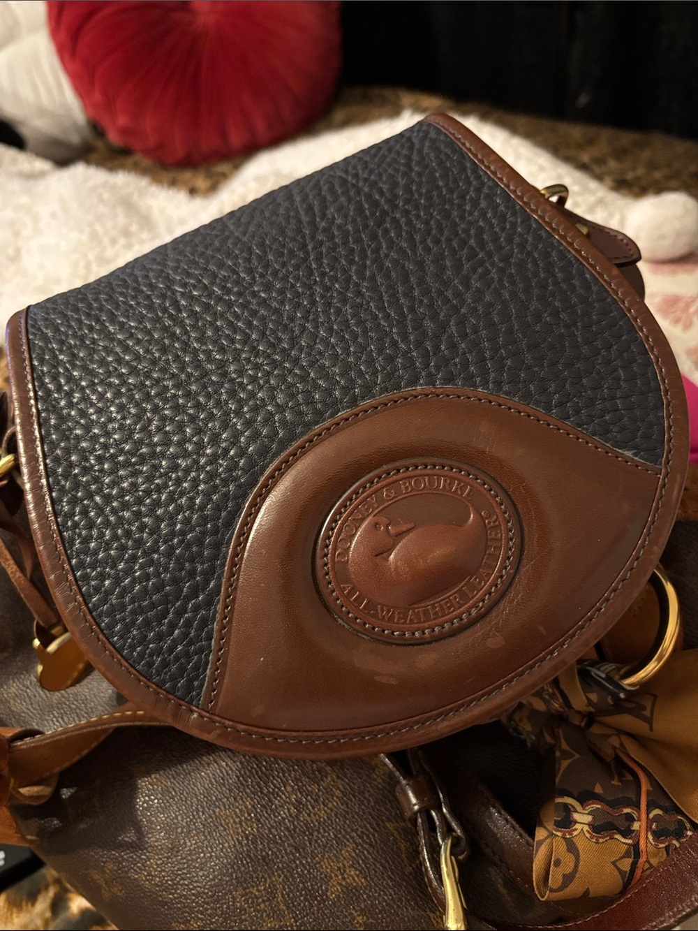 Dooney & Bourke Dark Blue & Brown Pebble Leather Crossbody (small)